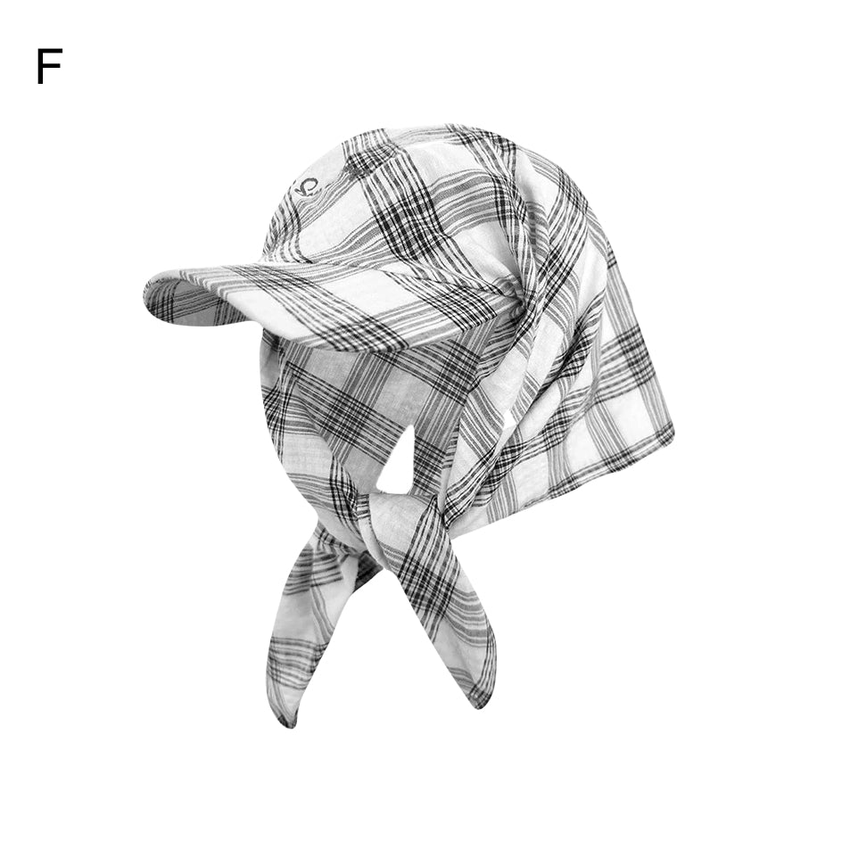 Chic Scarf-Tie Peaked Cap Plaid & Striped Streetwear Hat with Back Ribbon Wrap